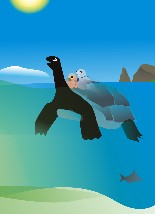 Die Riesenschnappschildkröte mit Dronte und Roberta